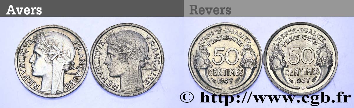 Lot de deux pièces de 50 centimes Morlon, légère 1947  F.194/10 TTB/SUP 