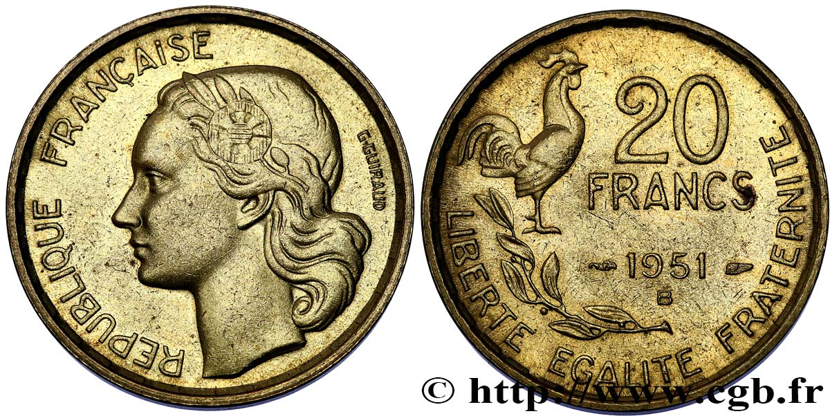 20 francs G. Guiraud 1951 Beaumont-Le-Roger F.402/8 SUP58 