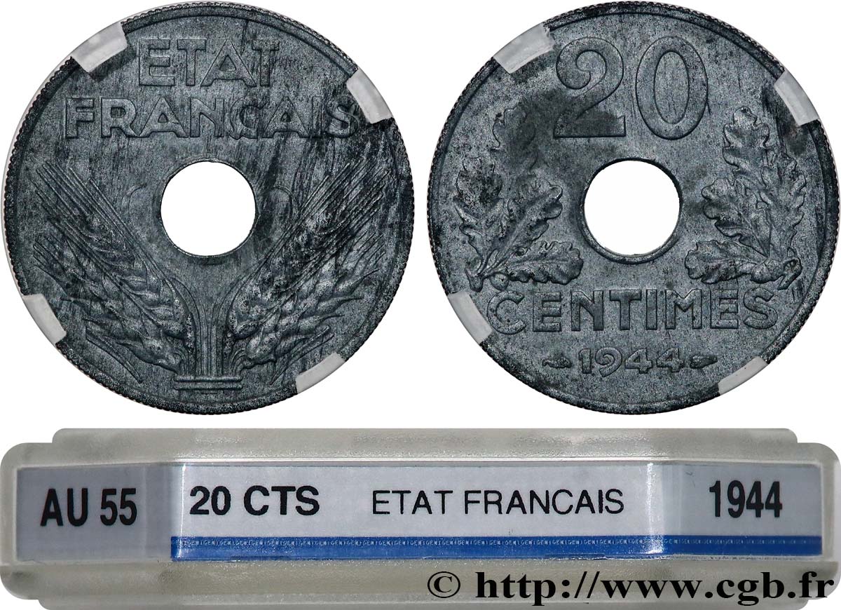 20 centimes État français 1944  F.153A/2 SUP55 GENI