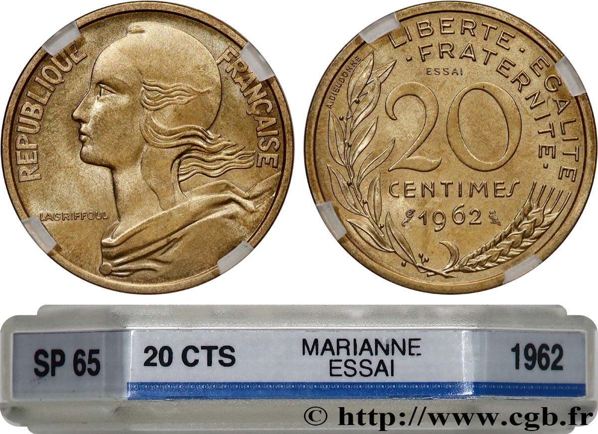 Essai de 20 centimes Marianne 1962 Paris F.156/1 MS65 GENI