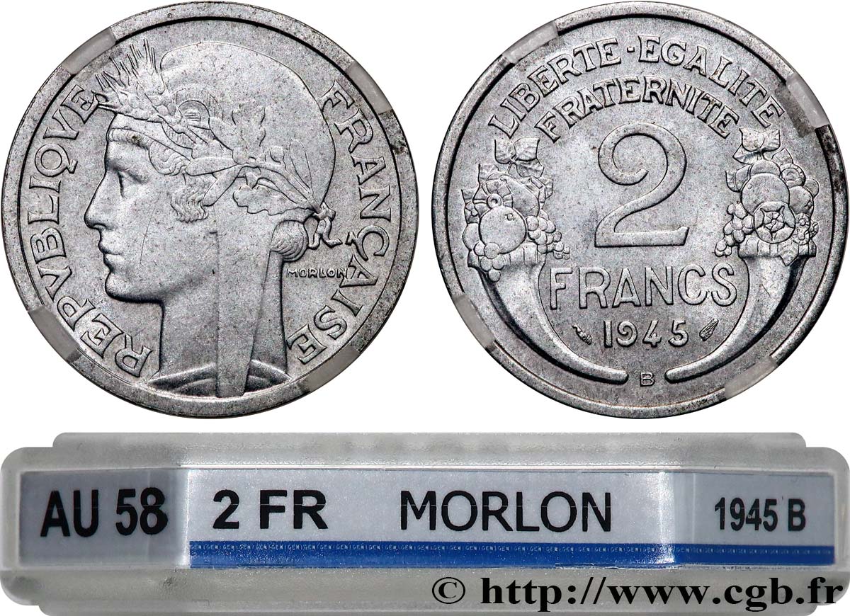 2 francs Morlon, aluminium 1945 Beaumont-Le-Roger F.269/6 AU58 GENI