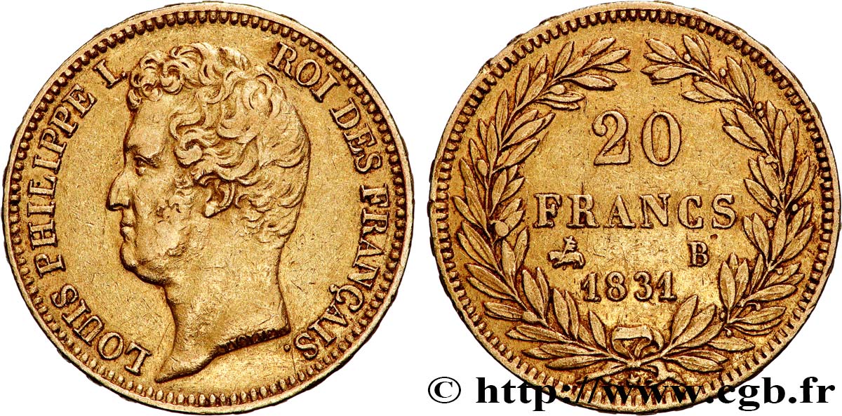 20 francs or Louis-Philippe, Tiolier, tranche inscrite en relief 1831 Rouen F.525/3 BB 