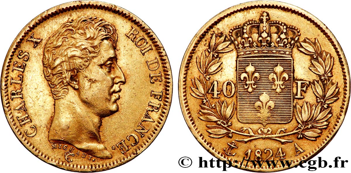 40 francs or Charles X, 1er type 1824 Paris F.543/1 XF 