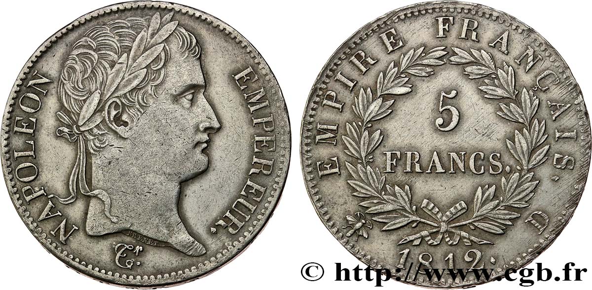5 francs Napoléon Empereur, Empire français 1812 Lyon F.307/44 VZ 