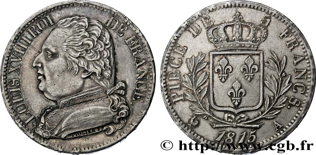 5 francs Louis XVIII, buste habillé 1815 Paris F.308/14 AU 