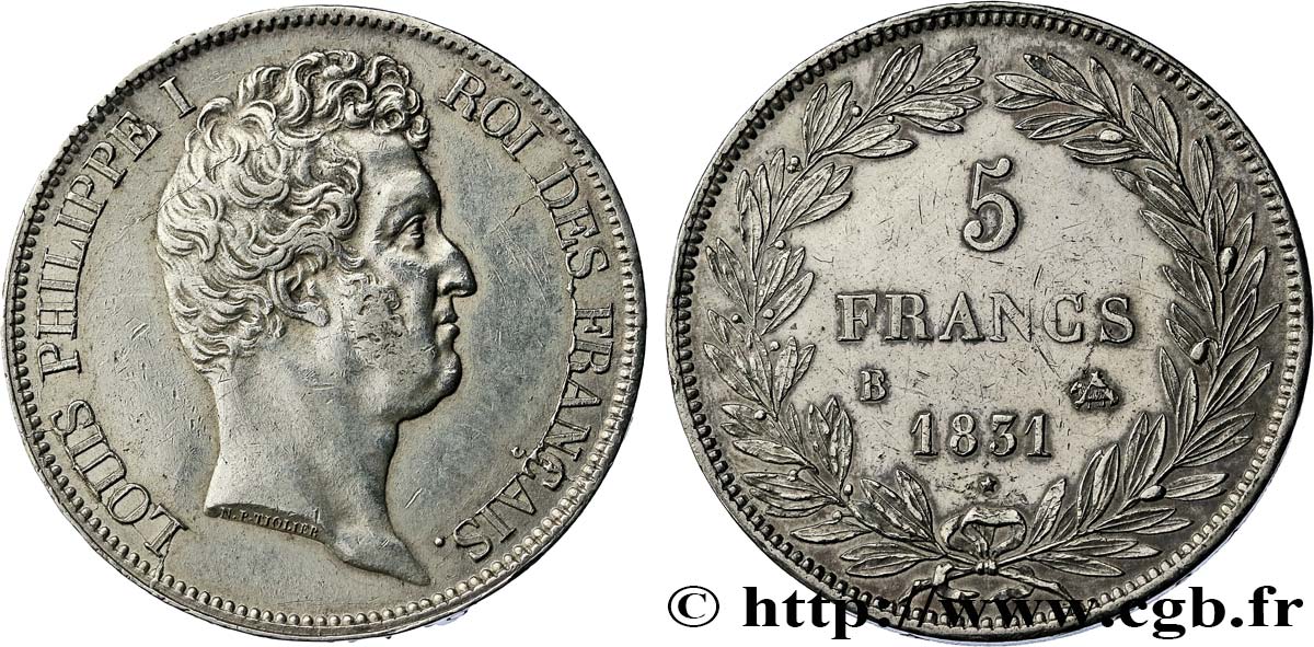 5 francs type Tiolier avec le I, tranche en creux 1831 Rouen F.315/15 fVZ 