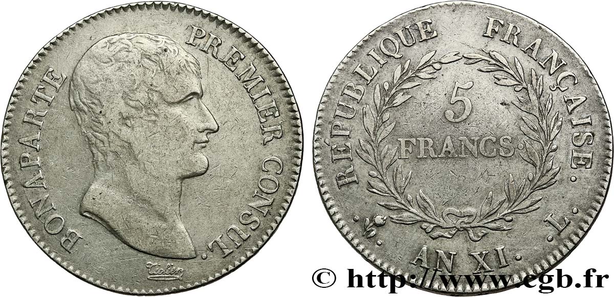 5 francs Bonaparte Premier Consul 1803 Bayonne F.301/5 VF 