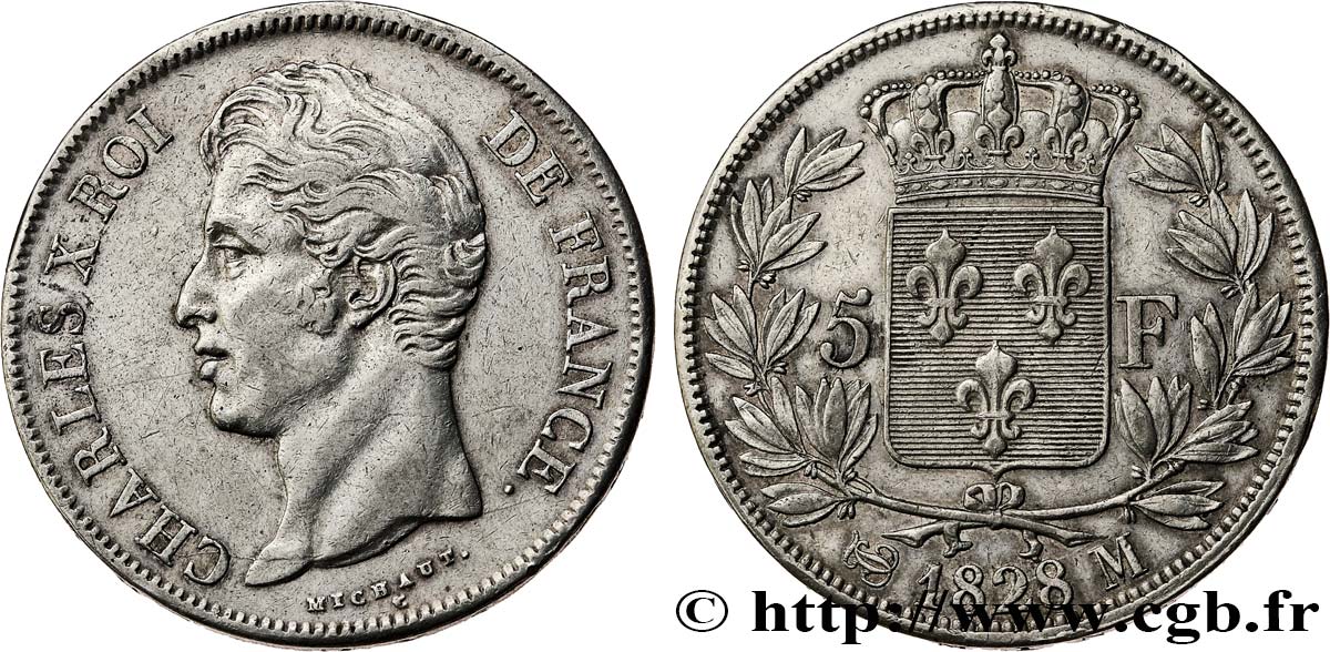 5 francs Charles X, 2e type 1828 Toulouse F.311/22 XF 