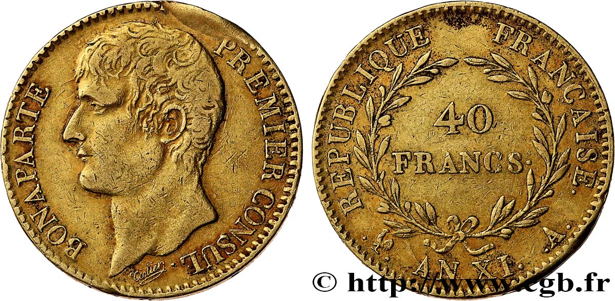 40 francs or Bonaparte Premier Consul 1803 Paris F.536/1 fSS 