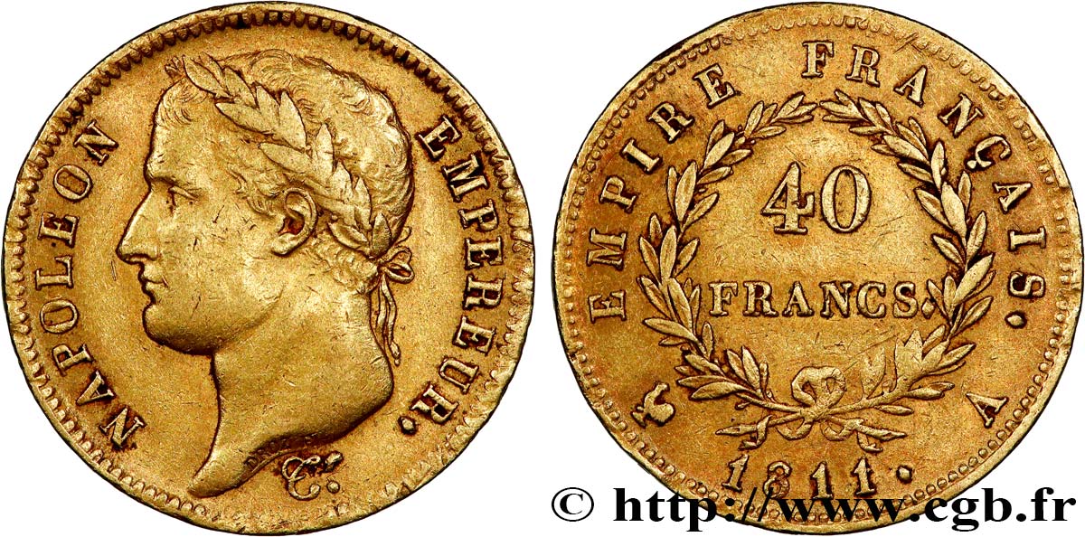 40 francs or Napoléon tête laurée, Empire français 1811 Paris F.541/6 BB 