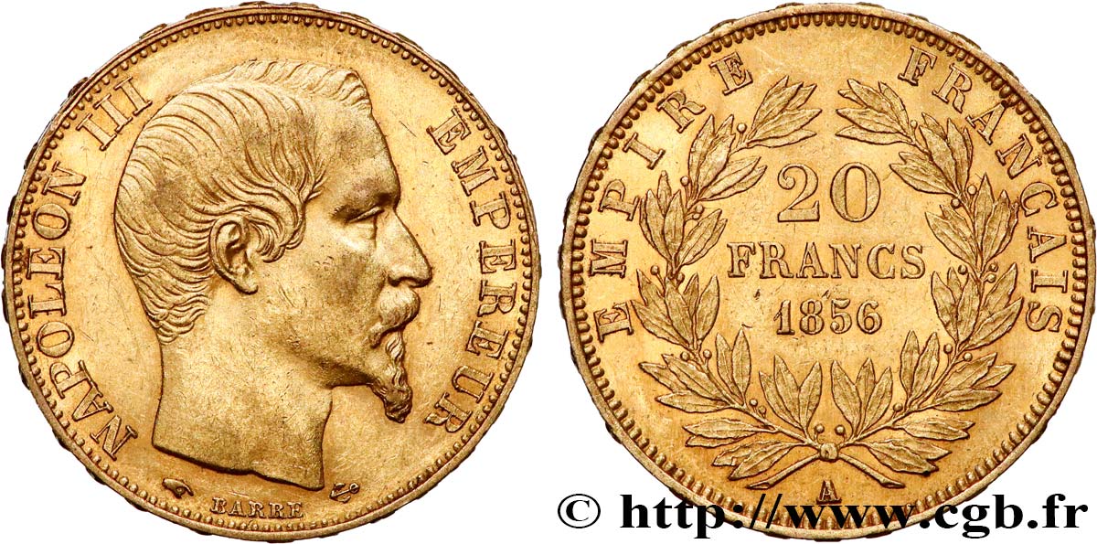 20 francs or Napoléon III, tête nue 1856 Paris F.531/9 AU55 