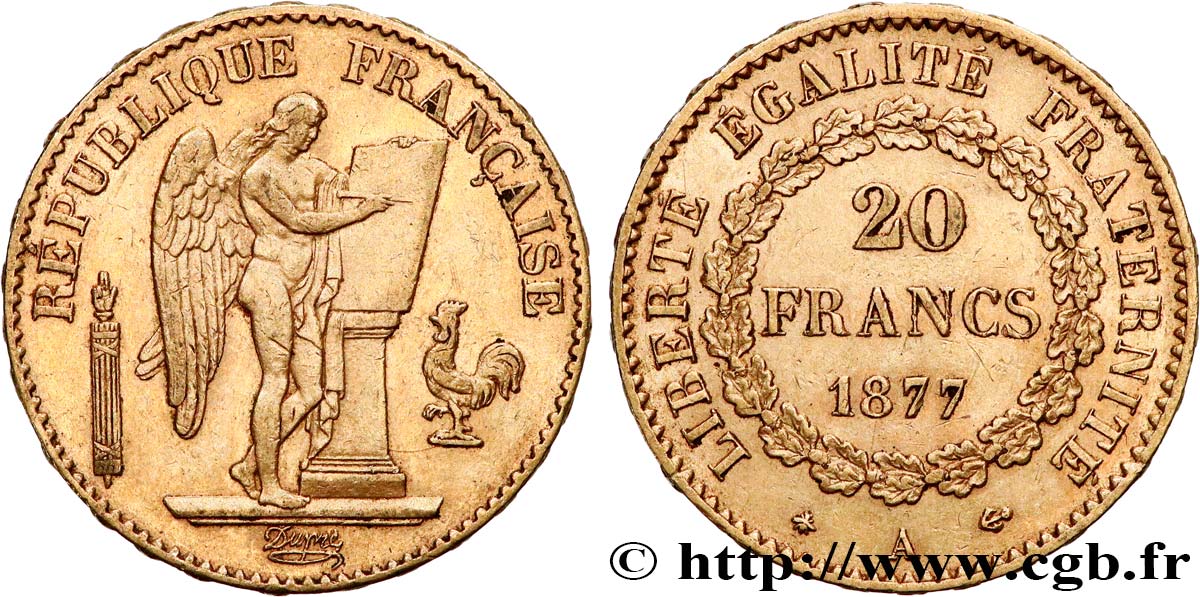 20 francs or Génie, Troisième République 1877 Paris F.533/5 fVZ 