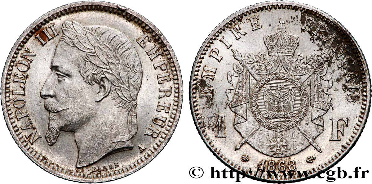 1 franc Napoléon III, tête laurée 1868 Paris F.215/10 VZ+ 