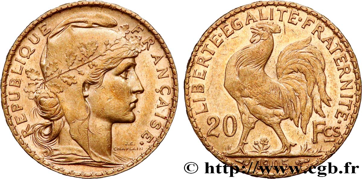 20 francs or Coq, Dieu protège la France 1905 Paris F.534/10 TTB+ 