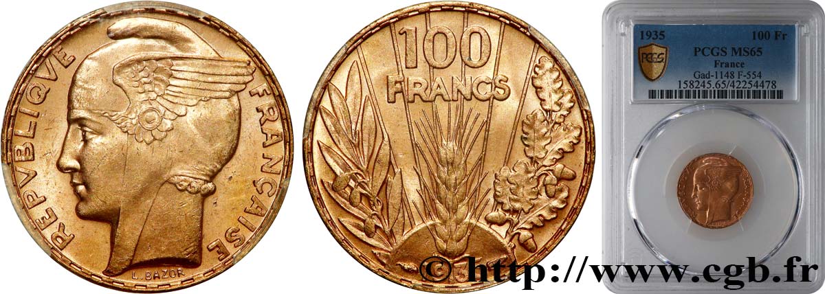 100 francs or, Bazor 1935 Paris F.554/6 MS65 PCGS