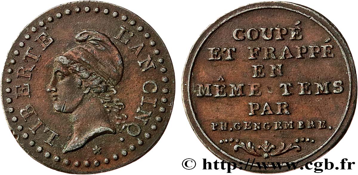 Essai de un centime en étain bronzé, procédé de Gengembre 1797 Paris VG.527  TTB50 