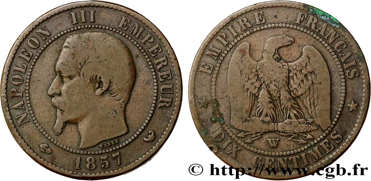 Dix centimes Napoléon III, tête nue 1857 Lille F.133/46 BC15 