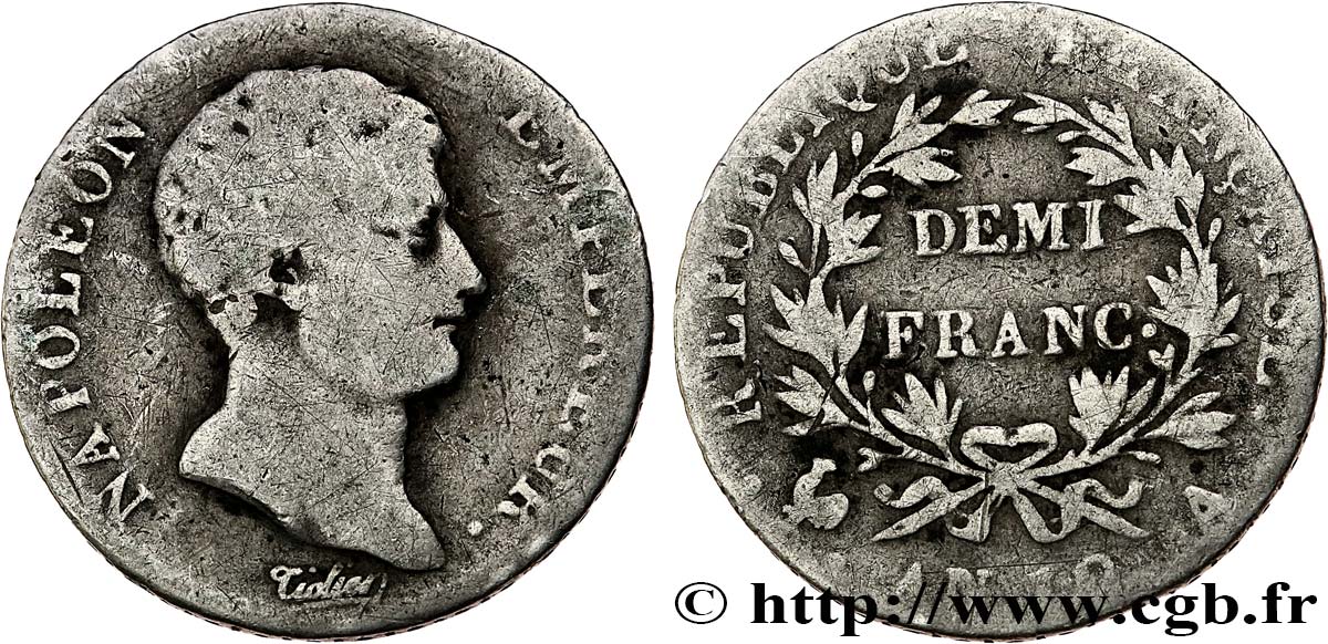 Demi-franc Napoléon Empereur, Calendrier révolutionnaire 1804 Paris F.174/1 B8 