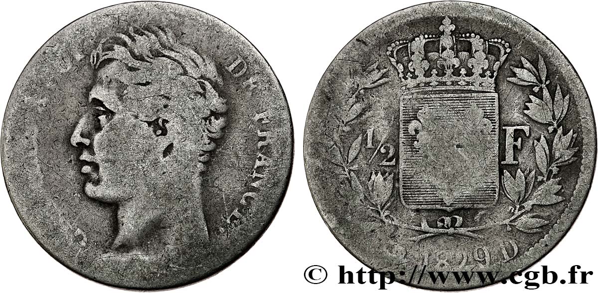 1/2 franc Charles X 1829 Lyon F.180/40 G 