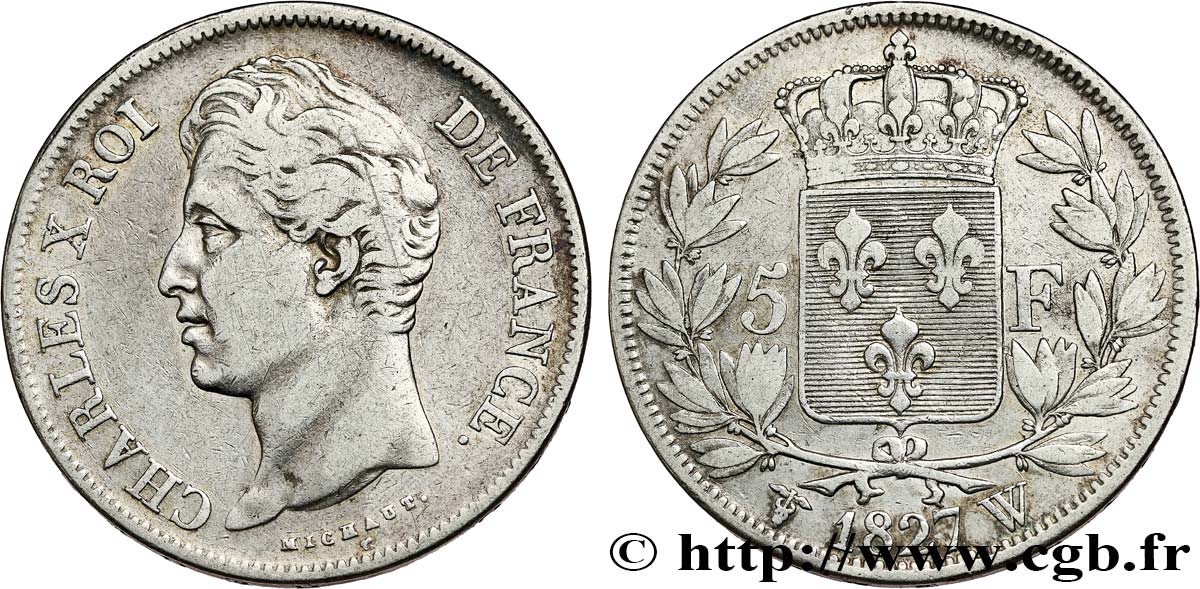 5 francs Charles X, 2e type 1827 Lille F.311/13 VF 