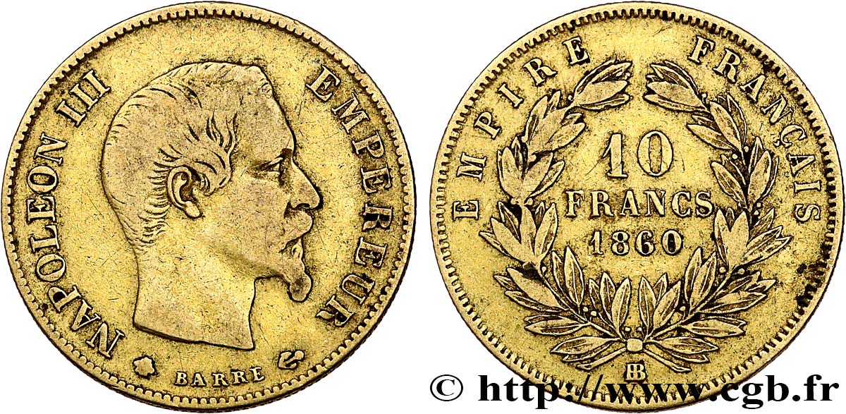 10 francs or Napoléon III, tête nue 1860 Strasbourg F.506/11 TB25 