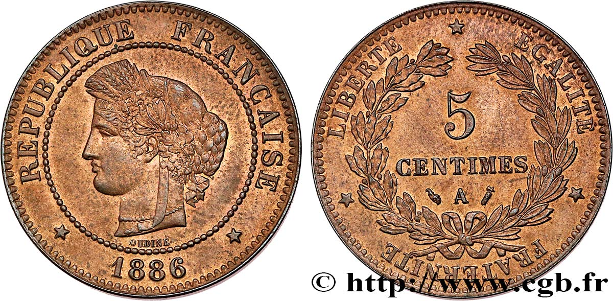 5 centimes Cérès 1886 Paris F.118/28 SPL63 