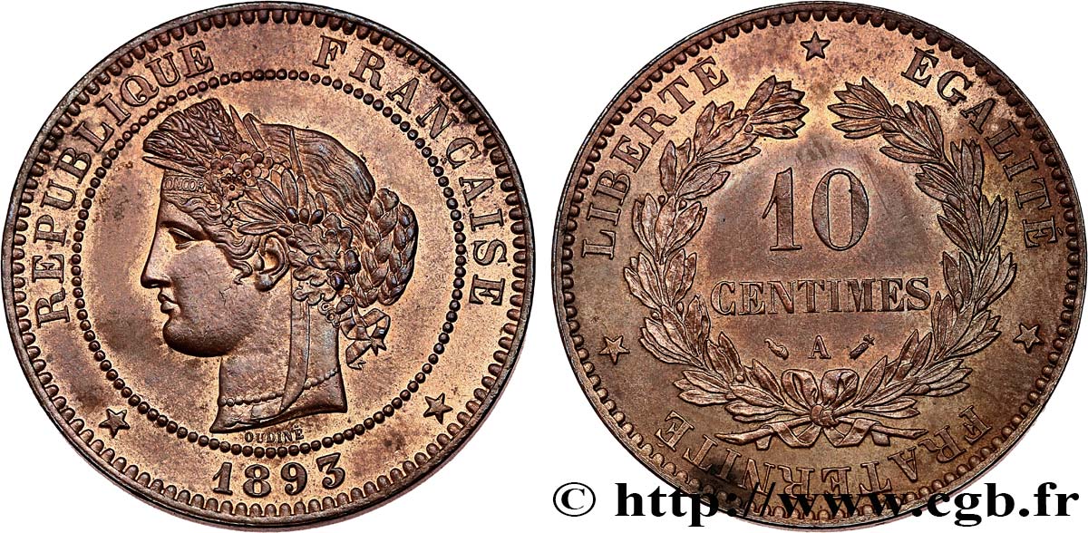 10 centimes Cérès 1893 Paris F.135/38 EBC62 