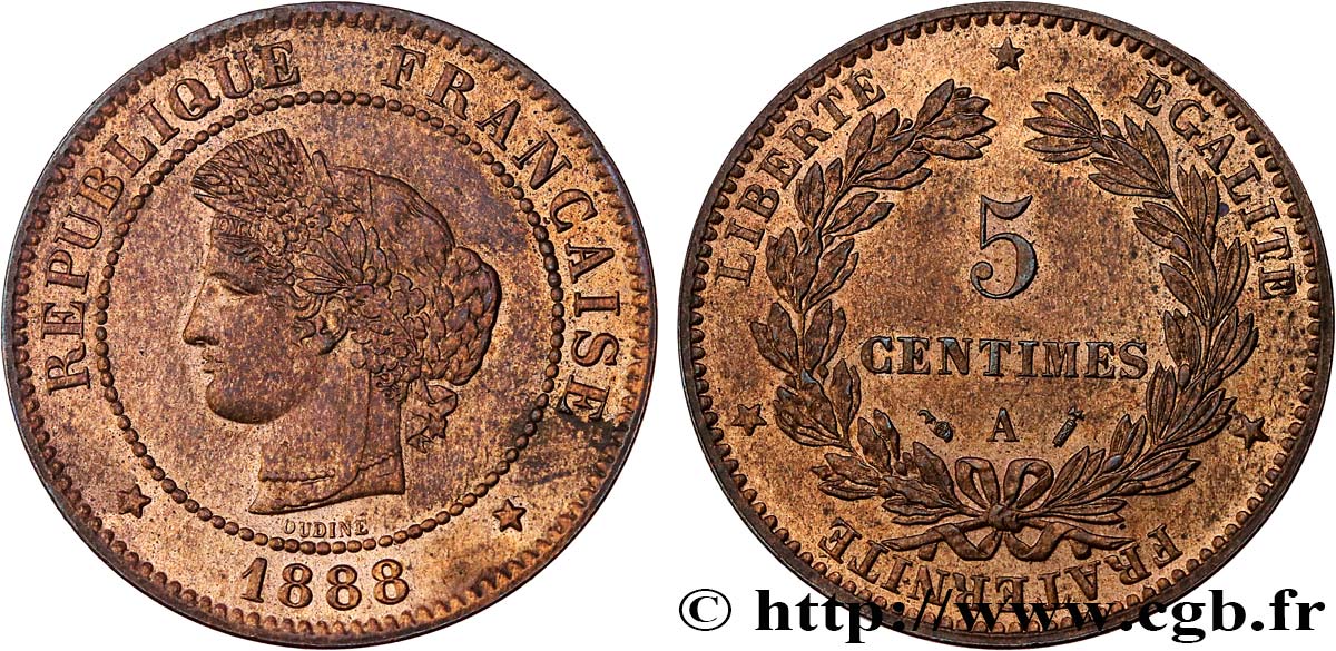 5 centimes Cérès 1888 Paris F.118/30 fST63 
