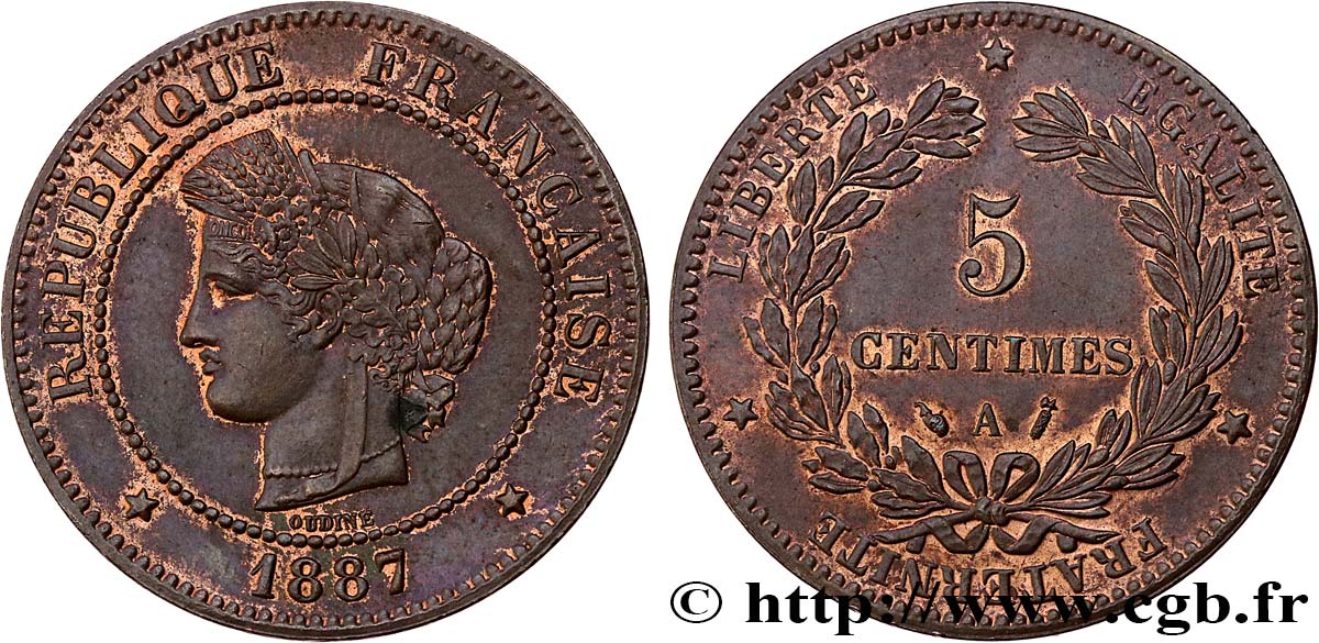 5 centimes Cérès 1887 Paris F.118/29 MS62 