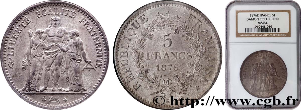 5 francs Hercule 1876 Bordeaux F.334/18 SPL64 NGC