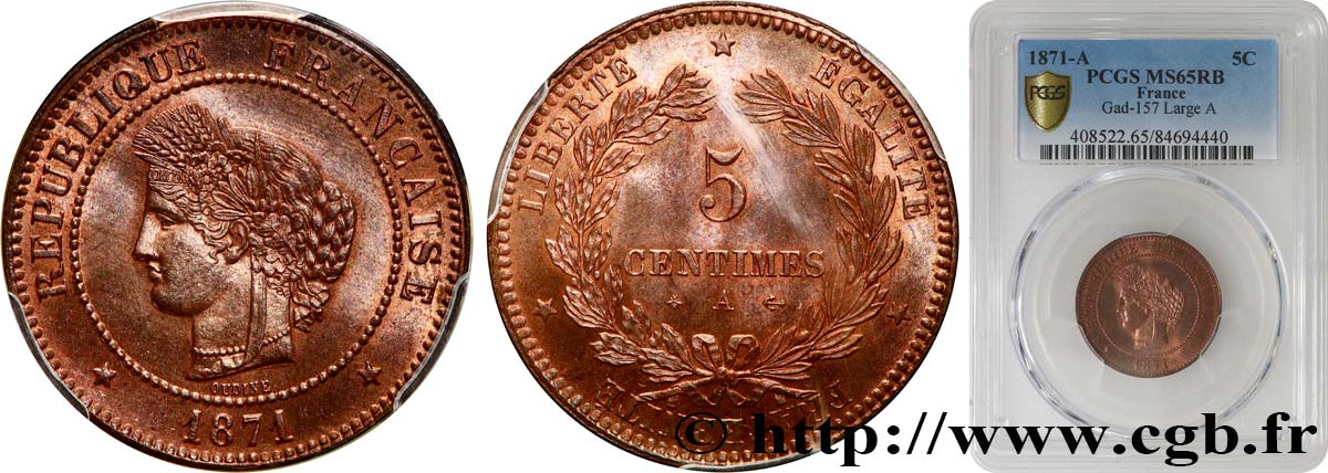 5 centimes Cérès 1871  Paris F.118/2 FDC65 PCGS