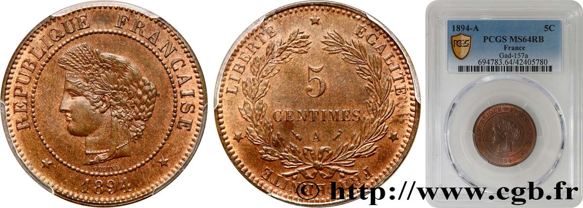 5 centimes Cérès 1894 Paris F.118/36 SC64 PCGS