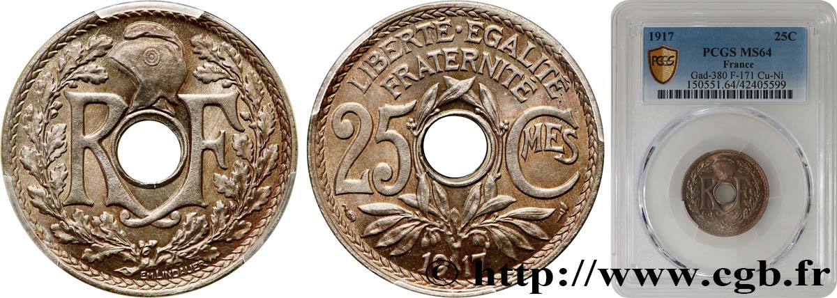 25 centimes Lindauer 1917  F.171/1 fST64 PCGS