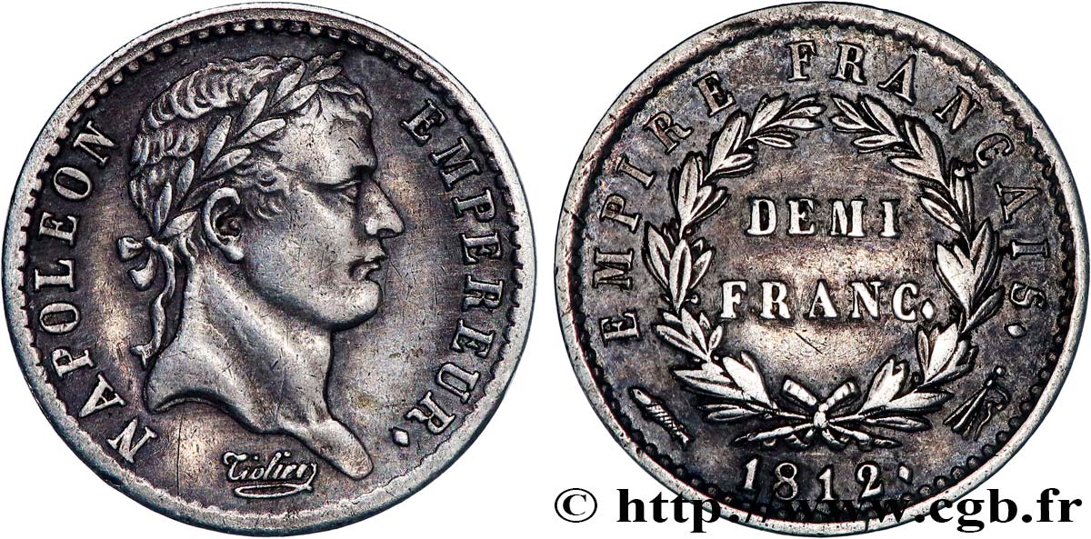 Demi-franc Napoléon Ier tête laurée, Empire français 1812 Utrecht F.178/46 TTB 