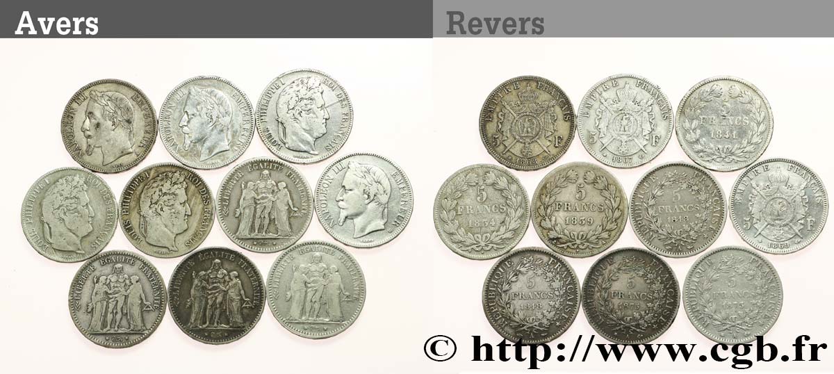 Lot de dix écus de 5 francs n.d.  F.-/ TB 