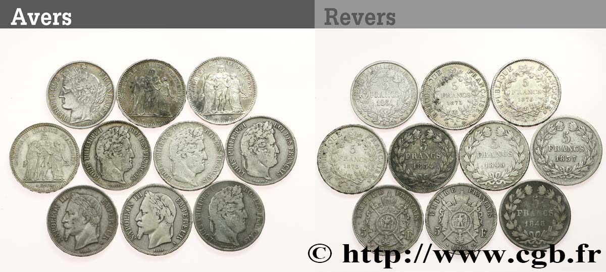Lot de dix écus de 5 francs n.d.  F.-/ VF 