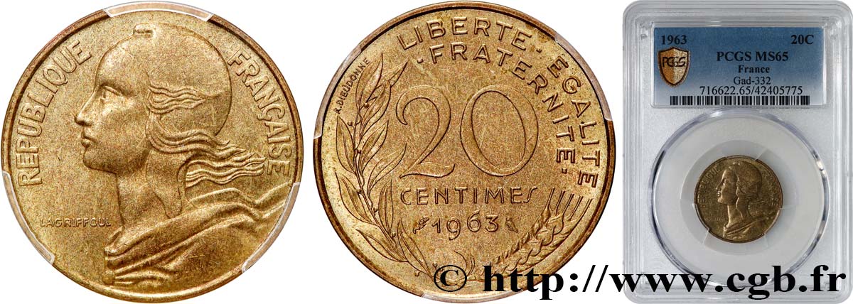 20 centimes Marianne 1963 Paris F.156/3 FDC65 PCGS