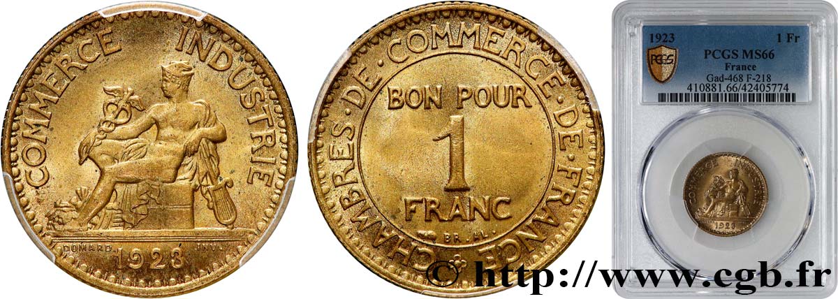 1 franc Chambres de Commerce 1923 Paris F.218/5 MS66 PCGS