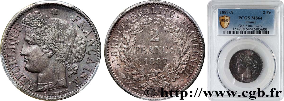 2 francs Cérès, avec légende 1887 Paris F.265/13 SPL64 PCGS