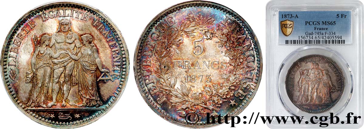 5 francs Hercule 1873 Paris F.334/9 ST65 PCGS