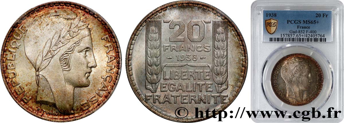 20 francs Turin 1938  F.400/9 ST65 PCGS