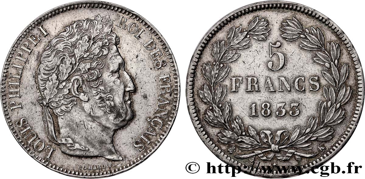 5 francs IIe type Domard 1833 Bordeaux F.324/21 XF 