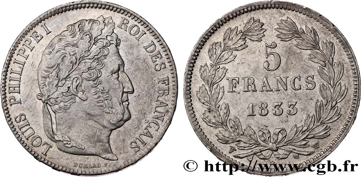 5 francs IIe type Domard 1833 Lille F.324/28 EBC55 