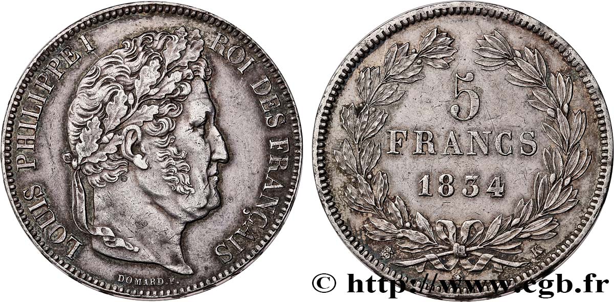 5 francs IIe type Domard 1834 Bordeaux F.324/35 MBC+ 