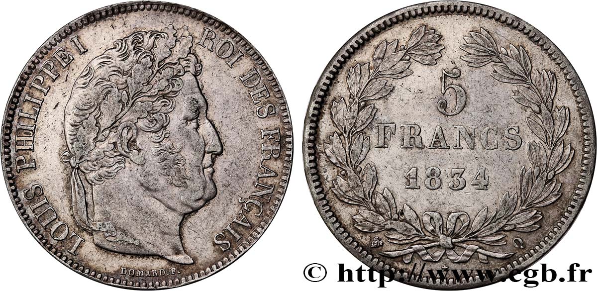 5 francs IIe type Domard 1834 Perpignan F.324/39 MBC45 