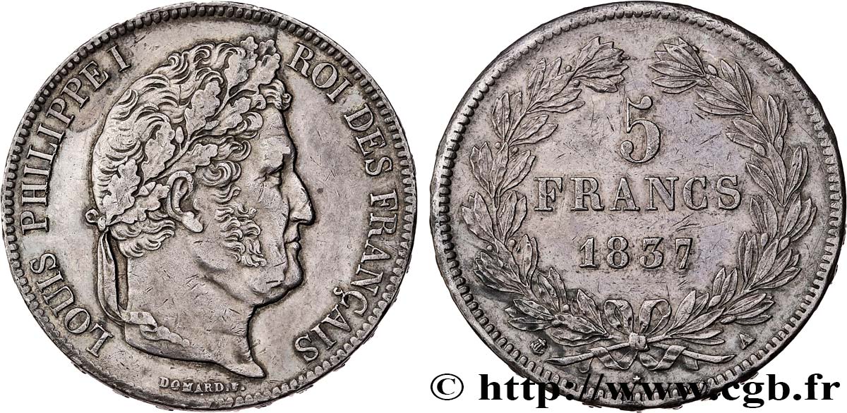 5 francs IIe type Domard 1837 Paris F.324/61 MBC+ 