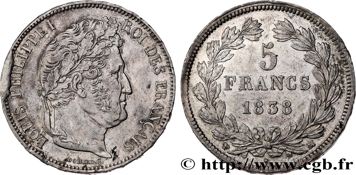 5 francs IIe type Domard 1838 Marseille F.324/73 AU 