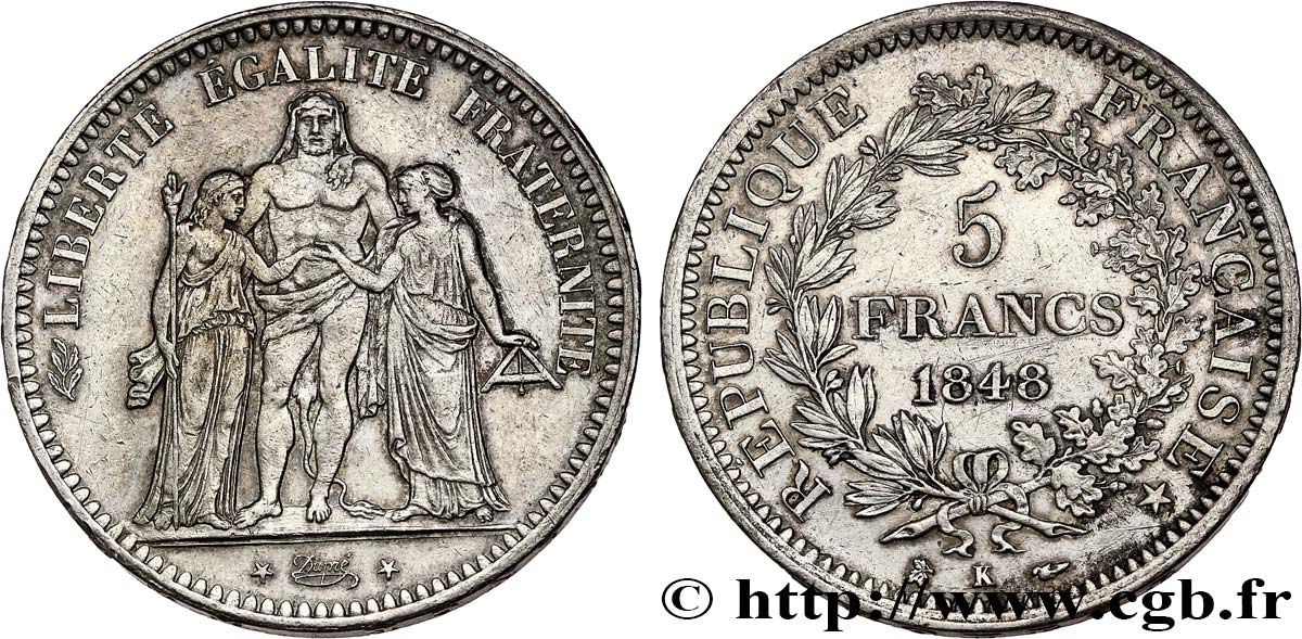 5 francs Hercule, IIe République 1848 Bordeaux F.326/4 AU 