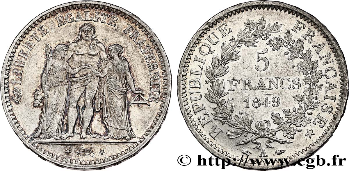 5 francs Hercule, IIe République 1849 Paris F.326/5 AU/AU 