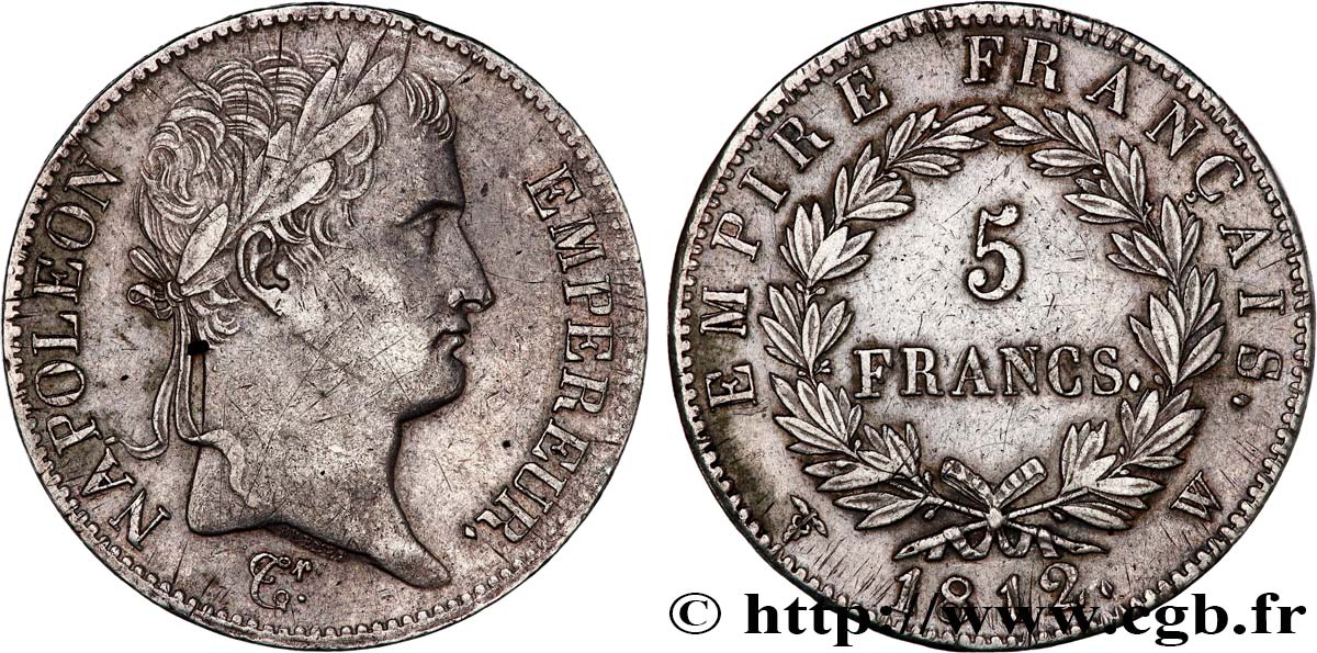 5 francs Napoléon Empereur, Empire français 1812 Lille F.307/57 fVZ 